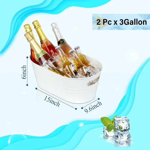 Vista 2 de Tina galvanizada de metal de 3 galones, cubos de hielo para bebidas, vino, cerveza, champán, lata vintage, cubos grandes con cucharas para cóctel