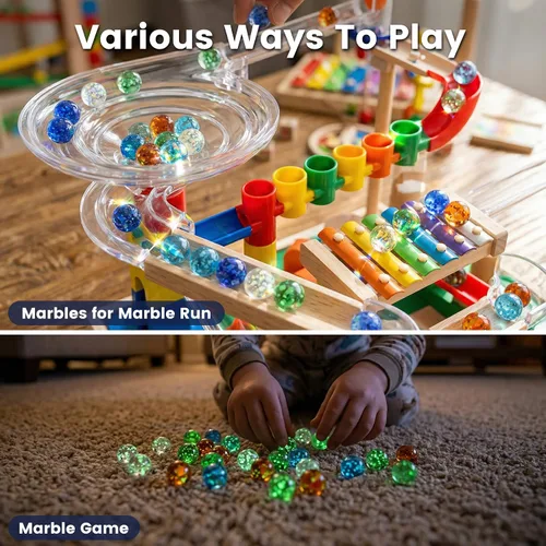 Vista 4 de SallyFashion 25 piezas de canicas que brillan en la oscuridad, canicas de vidrio luminosas a granel de colores para niños juegos de canicas