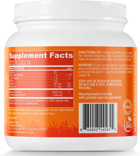 Vista 7 de Pure Velvet Polvo de calostro para la salud intestinal, hinchazón, crecimiento del cabello, apoyo inmunológico, proteína de calostro de origen
