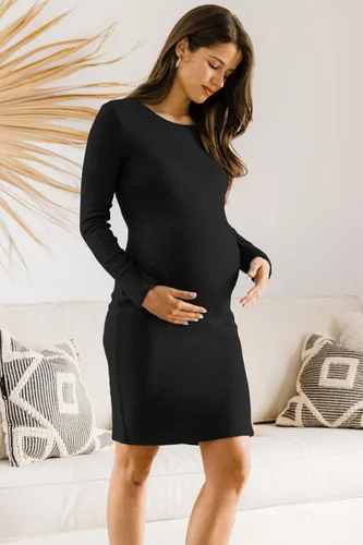 Vista 3 de HELLO MIZ - Vestido de maternidad acanalado de punto para mujer con manga larga