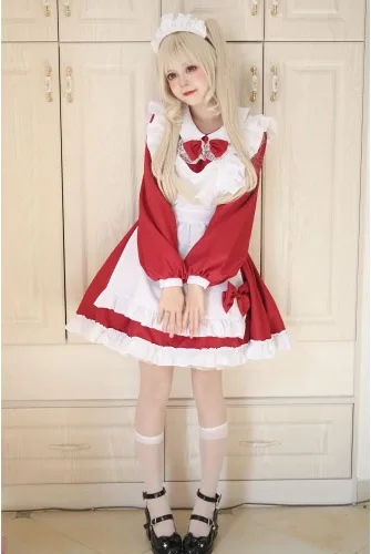 Vista 9 de WKDTWCOS Disfraz de sirvienta para mujer, talla grande, disfraz de sirvienta de Halloween, Lolita, anime japonés, delantal, vestido de sirvienta
