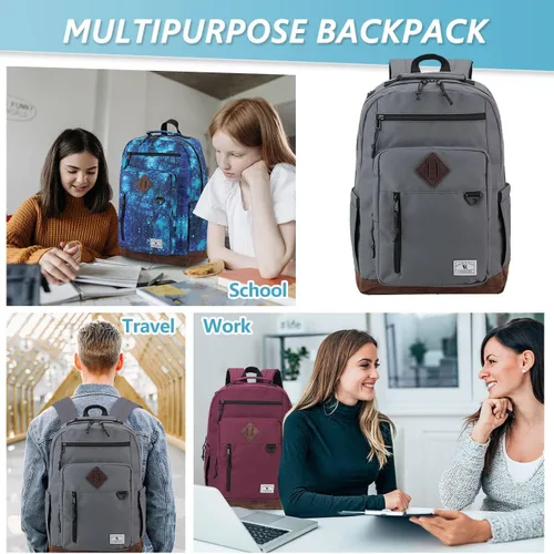 Vista 2 de Mochila escolar para niños, mochila de viaje ligera resistente al agua, Gris oscuro