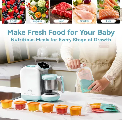 Vista 9 de Chefhandy Máquina de alimentos para bebés, vaporera y licuadora, máquina de puré con mezcla automática/manual, cesta de vapor, calentador