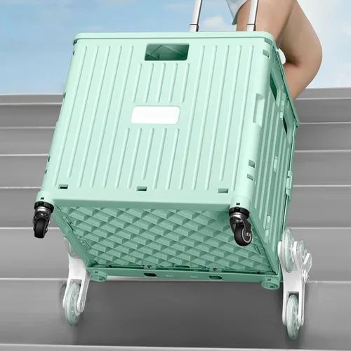 Vista 8 de Carrito de compras plegable con ruedas, capacidad de 45L, ruedas para subir escaleras, mango telescópico, blanco, 65L
