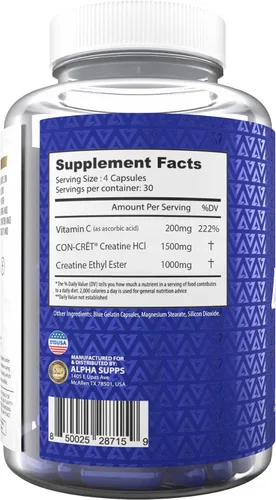 Vista 5 de Alpha Supps Cre X2 creatina HCL - Fórmula de creatina CON-CRēT® y mezcla de éster etílico CEE - Alta potencia para un mejor rendimiento y apoyo