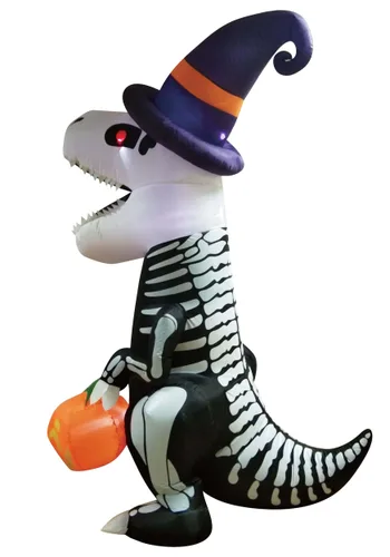 Vista 2 de Calavera Inflable de T-Rex de 8 Pies para Decoración de Halloween Multicolor