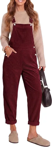 Vista 7 de LookBookstore Overol de pana para mujer con tirantes ajustables, enterito de moda con bolsillos para mujer Verde alpino