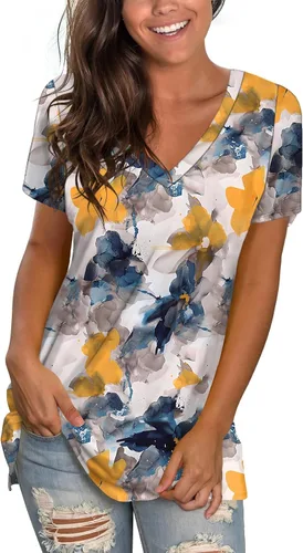 Vista 28 de Sipaya - Camiseta de mujer con cuello en V, básica, de ajuste suelto, manga corta, estilo casual