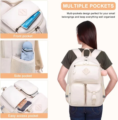 Vista 5 de Mochila escolar para niñas adolescentes, lindas mochilas universitarias para niños y estudiantes Bookbag Fit - Bolsa para laptop de 15.6 pulgadas