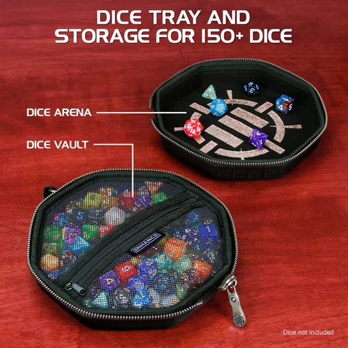 Vista 2 de ENHANCE Bandeja y estuche para dados DND – Soporte para dados DND para hasta 150 dados D&D con exterior duro resistente e interior suave protector.