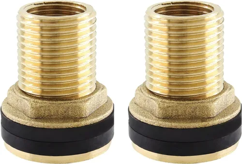 Vista 9 de 2 piezas de montaje de mamparo de latón, 1/2" hembra 3/4" macho Conector del tanque de agua, 2 anillos de goma, para barriles de lluvia