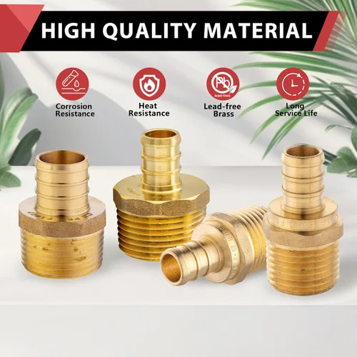 Vista 6 de (Paquete de 2) EFIELD Barb Crimp Pex Adaptador Macho NPT de 3/4 Pulgada x 3/4 Pulgada, Accesorio de Latón, ASTM F1807, (PEX1807021-2PCS)
