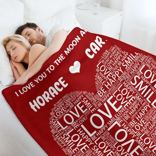 Vista 5 de Manta de amor personalizada para parejas, manta personalizada con imagen y nombre, regalo para novia, manta personalizada para el día de San