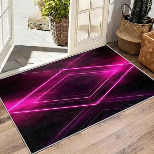 Vista 6 de Alfombra geométrica para habitación de niños, alfombra de 2 x 3, alfombra geométrica, alfombra abstracta futurista neón, alfombra rosa intenso