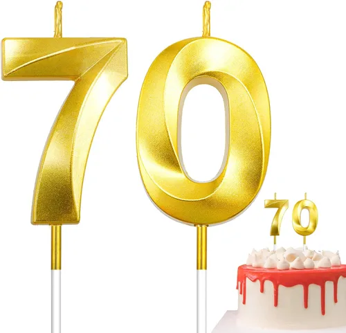 Vista 24 de Velas de 10º cumpleaños de oro champán - Velas de 10 números para decoración de pasteles