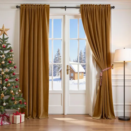 Vista 105 de Lazzzy Cortinas opacas de terciopelo beige de 84 pulgadas de largo con aislamiento térmico para oscurecer la habitación, cortinas forradas de lujo