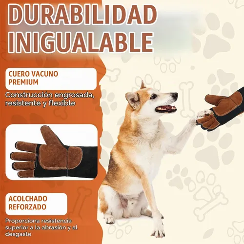 Vista 2 de HANDLANDY Guantes de manejo de animales, a prueba de mordeduras para manejo Negro marrón