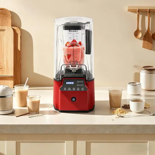 Vista 3 de Licuadora insonorizada, licuadora comercial de encimera de batido de 2200 W, rojo