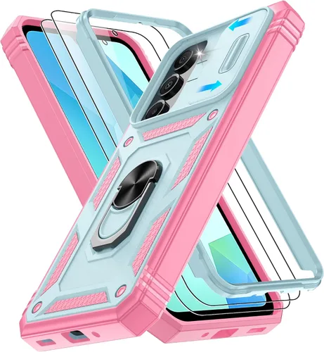 Vista 102 de Gritup Funda para Google Pixel 6 con cubierta deslizante para cámara y protector de pantalla (2 unidades), soporte de anillo giratorio 360°, funda