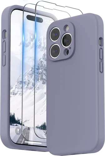 Vista 11 de SURPHY Funda diseñada para iPhone 14 Pro con protector de pantalla, (protección de cámara y forro de microfibra suave), funda de silicona líquida
