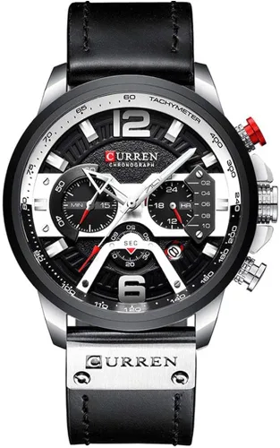 Vista 2 de CURREN Watches Men Quartz Leather Chronograph Watch and Fashion Bracelet Set Analog Watches for Men Luxury Wristwatch Gifts for Dad Boyfriend