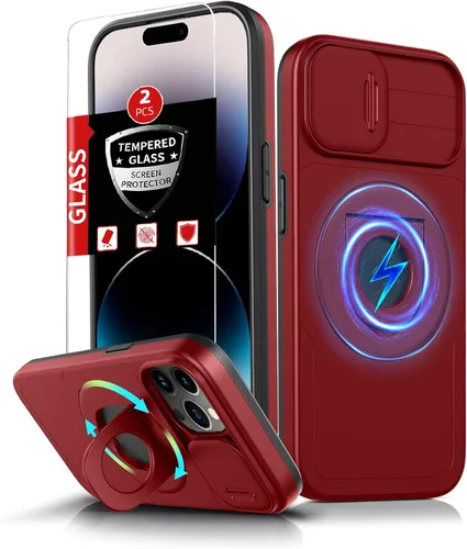 Vista 37 de Funda magnética para iPhone 11 Pro compatible con carga inalámbrica MagSafe, con 2 protectores de pantalla, anillo kickstand de 360° integrado +