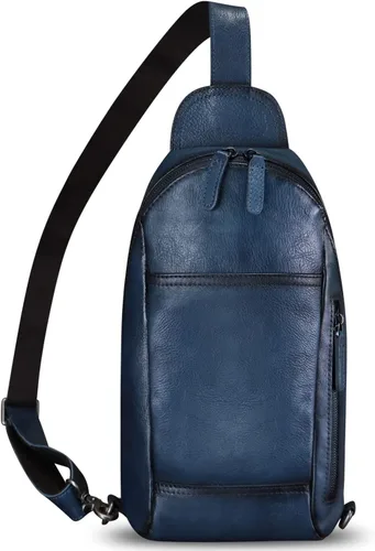 Vista 3 de FEIGITOR Bolso bandolera de cuero genuino hecho a mano retro bandolera mochila bolso pecho hombro senderismo riñonera