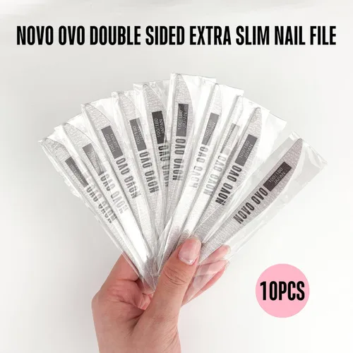 Vista 7 de NOVO OVO Lima de uñas finas, 10 piezas profesionales de doble cara, extra delgada, reutilizable, tablero de esmeril (grano 100/180), herramientas