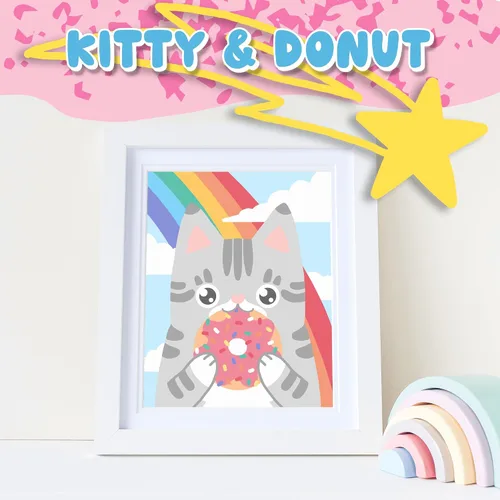 Vista 2 de Astrakuma Studio Pintura por números para niños de 8 a 12 años – Kits de pintura de donas de gato por números con tableros de lienzo predibujados