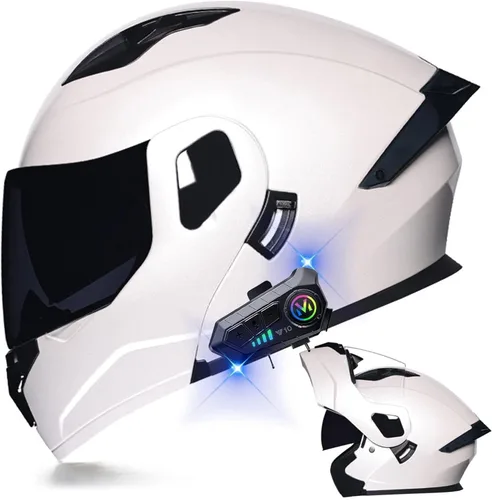 Vista 8 de Casco modular Bluetooth para motocicleta, aprobado por DOT, de cara completa, abatible, antivaho, doble visera, casco de motocicleta de calle, LENTE