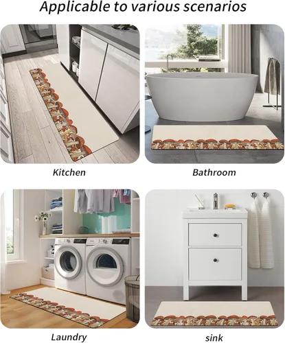 Vista 5 de Tapete de baño antideslizante con diseño de hongos del bosque, tapete de baño de secado rápido y absorbente, tapete de ducha de tierra de diatomeas