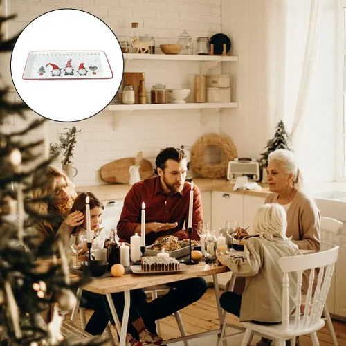 Vista 5 de Platos rectangulares de porcelana para servir gnomos de Navidad para servir ensalada, pasta, queso, aperitivo, jamón, apto para lavavajillas