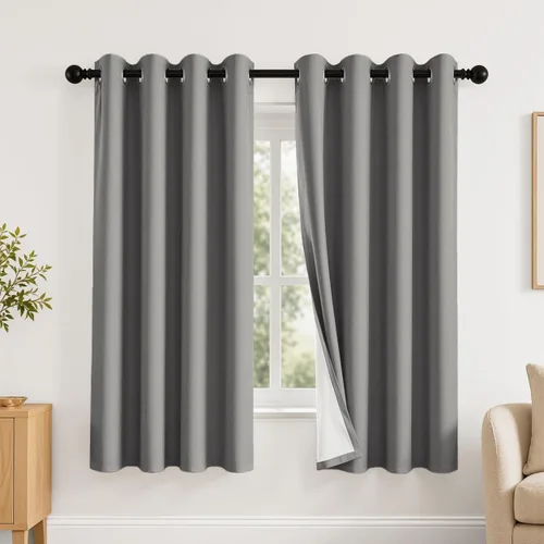 Vista 75 de 2 paneles de cortinas 100% opacas, de peso medio, con aislamiento térmico y ojales para dormitorio, sala de estar, tratamiento de ventana