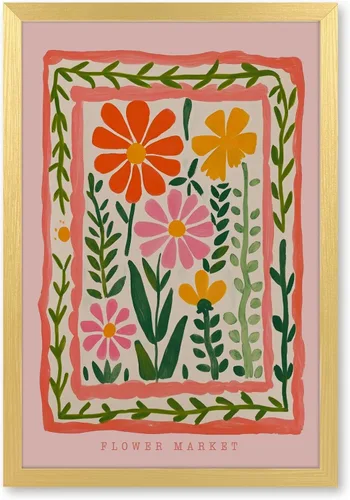 Vista 9 de Arte de pared de flores silvestres rosas, póster retro de mercado de flores, impresión botánica colorida de moda, arte popular, ilustración floral