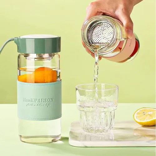 Vista 5 de Botellas de agua de vidrio de 16 onzas, botella de agua de borosilicato, con tapa de sellado y fundas y filtros, sin BPA, botella de vidrio portátil