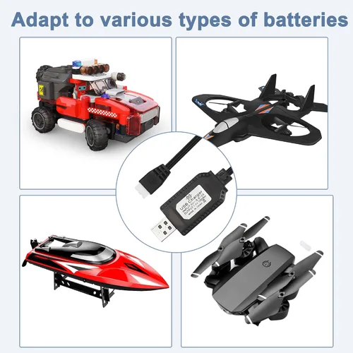 Vista 7 de MEIRIYFA Cable cargador USB de batería Lipo de 7.4V 1A, cable XH-3P 2S, conector de cable de carga USB, enchufe y luz indicadora LED para RC Car