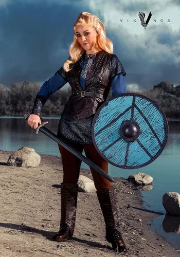 Vista 2 de Vikings Lagertha Lothbrok - Disfraz de doncella con escudo de guerrero nórdico para mujer