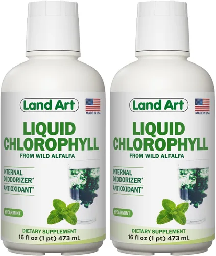 Vista 9 de Land Art - Menta de clorofila líquida - Extraída en frío de alfalfa silvestre sin OMG - Clorofila Liquida natural - Antioxidante - Suplemento