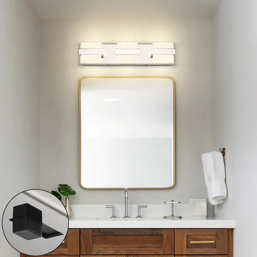 Vista 6 de SOLFART Lámpara de baño cromada de 3 luces, luz de tocador sobre el espejo, lámparas LED modernas, 5 colores de temperatura ajustable moderna