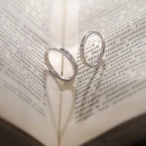 Vista 3 de Anillo de sol y luna para parejas, anillos ajustables a juego con letra "I Love You", anillo de boda grabado para mujeres y hombres