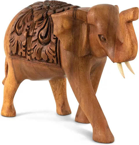 Vista 5 de G6 Collection Estatua de elefante tallada a mano de madera, escultura, arte decorativo, rústico, decoración del hogar, decoración hecha a mano