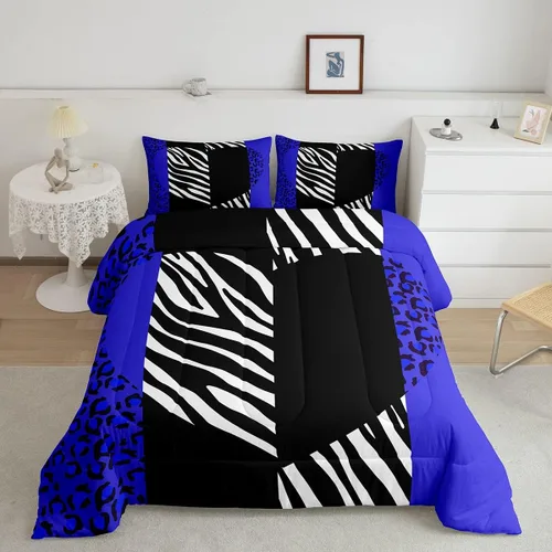 Vista 36 de Manfei Juego de edredón con estampado de leopardo, tamaño individual, juego de ropa de cama con estampado de guepardo marrón y negro, 2 piezas Negro