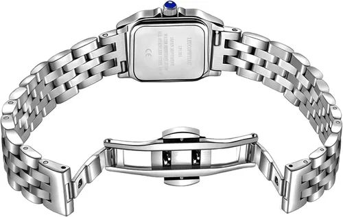 Vista 3 de Relojes pequeños de oro para mujer con funda rectangular vintage, esfera romana clásica, banda de acero inoxidable resistente al agua con cadena