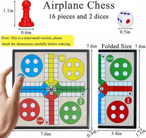Vista 4 de KIDAMI Juego de mesa mini Ludo magnético de viaje, diseño plegable y ligero, regalo para niños y bebés (19.4 × 19.4 cm)