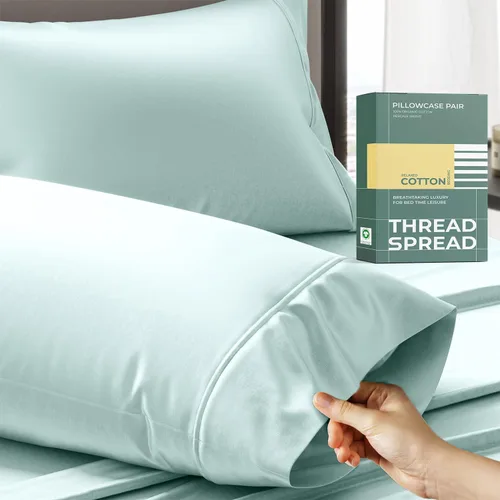 Vista 14 de THREAD SPREAD Juego de 2 fundas de almohada 100% de algodón orgánico tamaño reina/estándar - Funda de almohada de percal de algodón orgánico ultra