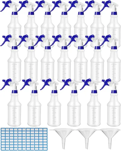 Vista 8 de Eccliy 20 botellas de spray de 16 oz, cilindro transparente, cabezal de Cabezal de pulverización blanco y negro