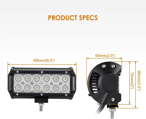 Vista 2 de Auxbeam® Luz LED IP67 Waterproof, Night Driving, Easy to Install, Backup Light for trucks 4x4 Military Mining Boating Farming, Heavy Equipment