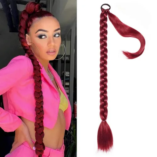 Vista 19 de Extensiones de cola de caballo trenzada de 20 pulgadas de largo para mujer, extensiones de cabello lacio envolvente con banda para el cabello, cola