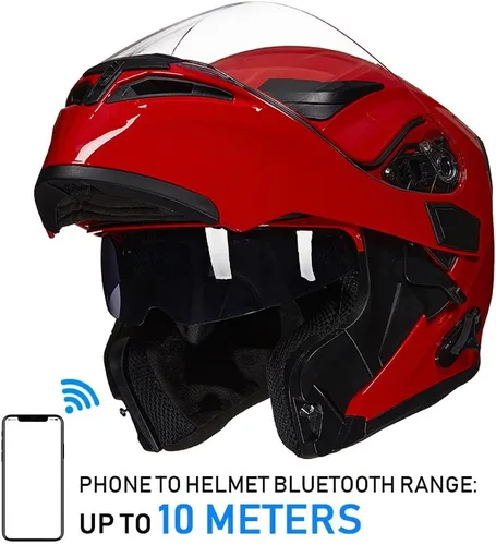 Vista 4 de ILM - Casco de motocicleta con Bluetooth, modular, abatible, de cara completa, doble visera, MP3, intercomunicador, radio FM, aprobado por el DOT