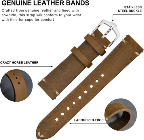 Vista 4 de BISONSTRAP Correas de reloj para hombre, correas de reloj de cuero cosidas a mano, liberación rápida, 0.709 in, 0.748 in, 0.787 in, 0.827 in, 0.866